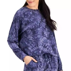 Jenni Women's Navy Swirl Tie-Dyed Soft Pajama Top Long Sleeve